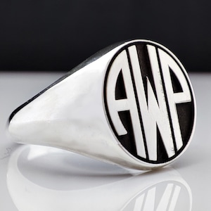 Anel de sinete personalizado, anel de sinete com monograma, letra gravada, prata 925K, anel de sinete, anel de sinete mindinho, anel de selo, presente de Natal