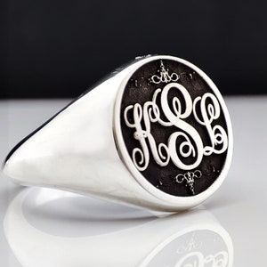 Chevalière personnalisée, chevalière monogramme, lettre gravée, argent 925 carats, chevalière, chevalière auriculaire, bague sceau, cadeau de Noël