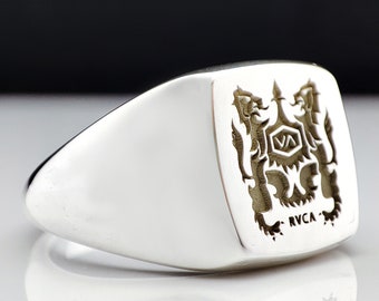 Custom Coat of Arms Seal Ring – Personalized Family Crest Signet Ring, Engraved Heraldic Jewelry Gift