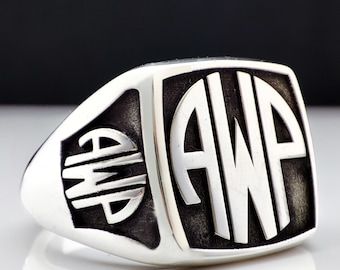 Custom Initial Signet Ring – Personalized Monogram Ring, Engraved Seal Jewelry with Letters, Unique Family Initial Ring Design
