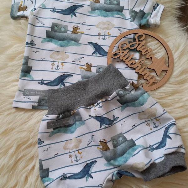 Baby-Set 2-teilig T-Shirt kurze Pumphose Maritim Bär