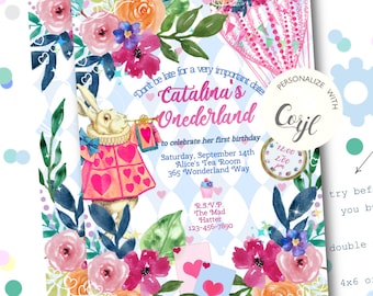 Alice in Onederland Birthday Invite, Mad Tea Party (Instant Download)