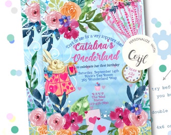 Alice in Onederland Birthday Invitation, Mad Tea Party (Instant Download)