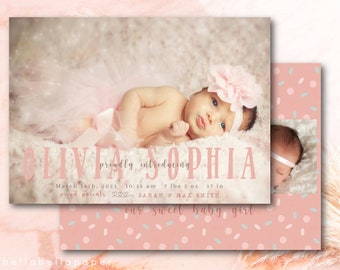 Pink Baby Announcement Template, Editable 7x5 (Instant Download)