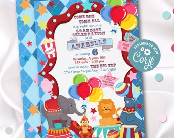 circus carnival party invitation template | EDITABLE FILE | instant download | any age girl or boy