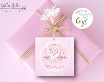 Pink Swan Favor Tag, Editable Template (Instant Download)