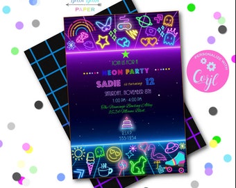 Neon Glow Party Invitation Template (Editable File)