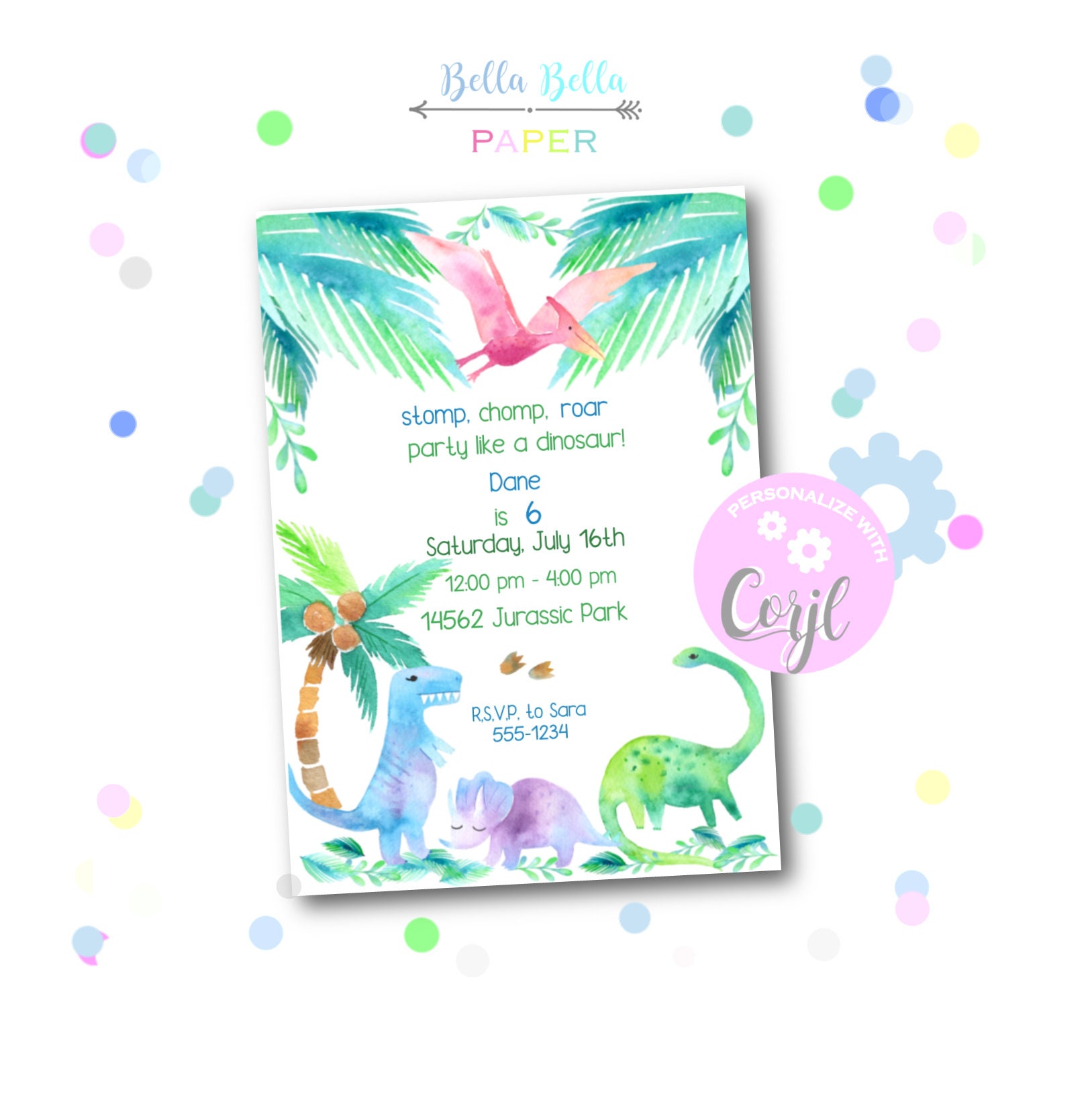 Dinosaur Party Invitation Template | EDITABLE FILE | Instant Download ...