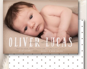 Tan Boy Birth Announcement Template, 7x5 (Instant Download)