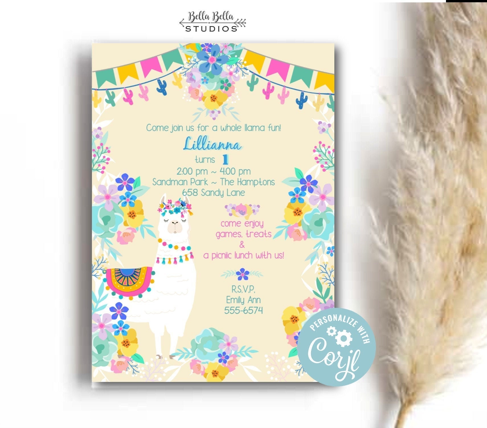 Llama Birthday Invitation, Instant Download | Invitation Template ...