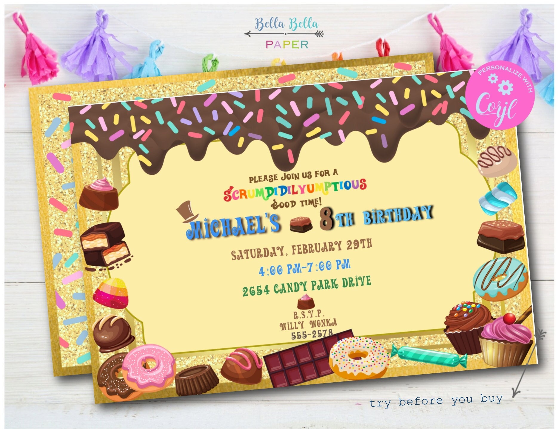 Candy Party Invitation Template | Editable Birthday Invite (instant ...