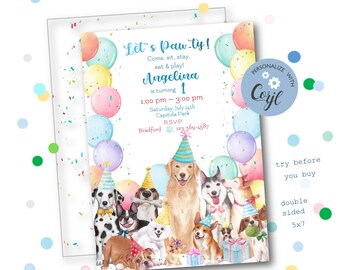 Dog Birthday Party Invitation Template | Puppy Party (Editable File)