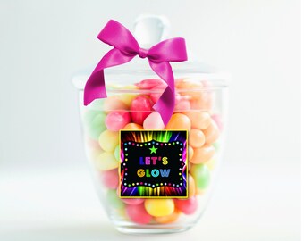 Neon Glow Party Tags | Rainbow Theme, Editable Labels (Digital Download)