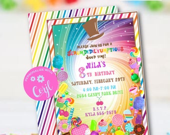 candy party invitation template | EDITABLE Corjl FILE | instant download | any age girl or boy