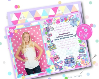 Neon 80's Birthday Party Invitation Template (Digital Download)