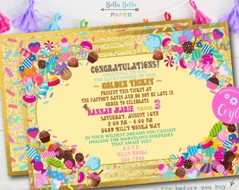 candy party invitation template | EDITABLE FILE | instant download | golden ticket