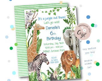 safari jungle party invitation template | EDITABLE FILE | instant download | any age girl or boy