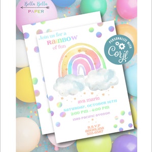 Rainbow Invitation, Instant Download | Invitation Template | Editable ...