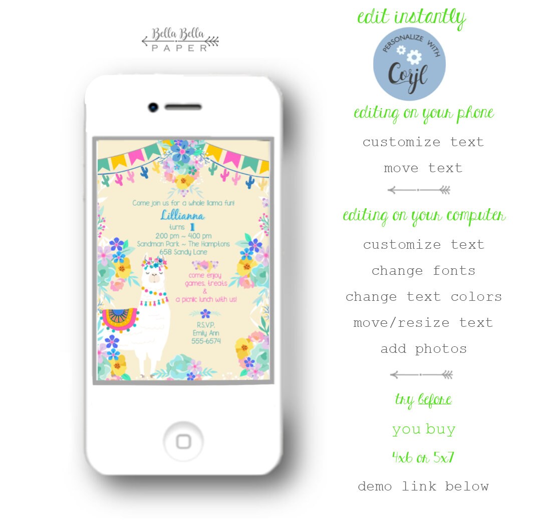 Llama Birthday Invitation, Instant Download | Invitation Template ...