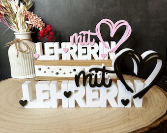 Deko „LEHRERIN mit Herz“ – Geschenkidee für Lehrerinnen u. Lehrer – Schuljahresende Deko Schule