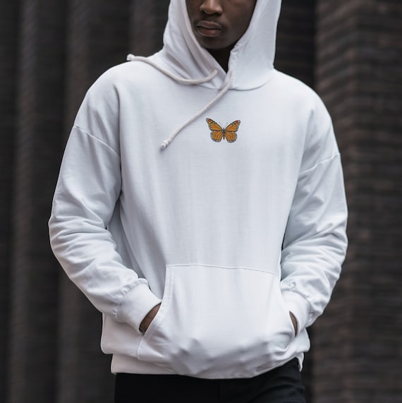Yellow Butterfly Embroidered Unisex Fleece Hoodie hoodies for