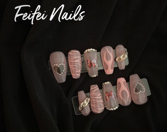 y2k Pink Press On Nails / Hecho a mano y reutilizable