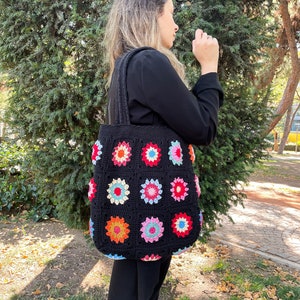 Crochet Bag | Afghan Granny Square Bag | Large Crochet Bag | Valentines Day Gift | Crochet Purse |  Crochet Tote Bag | Knitted Shoulder Bag