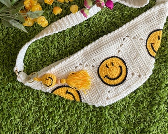 Smile Crochet Fanny Pack, marsupio all'uncinetto per adolescenti, borsa a maglia, marsupio e accessorio quotidiano, piccola borsa a tracolla, y2k, regalo estetico