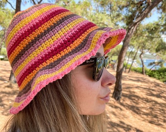 Rainbow Bucket Hat / Crochet Sun Hat / Hair Accessories / Summer Accessory