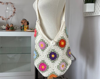 Daisy Bag / Grandma Square Bag / Regalo per Natale / Borsa da maglia / Borsa a tracolla all'uncinetto / Regalo per lei / Stile vintage / Hippie Bag