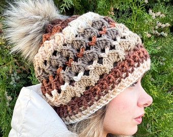 Brown Chunky Beanie / Slouchy Beanie / Winter Hat / Christmas Beanie / Crochet Hat / Christmas Gift / Boho Hat / Hippie Beanie / Knit Hat