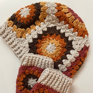 Gorro de invierno de crochet / Guante de invierno de crochet / Accesorio de crochet cuadrado para abuela / Guantes sin dedos de crochet / Regalo de Navidad