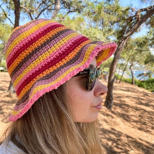 Rainbow Bucket Hat / Crochet Sun Hat / Hair Accessories / Summer Accessory