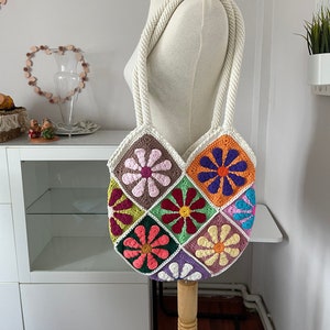 Crochet Afghan Bag/Crochet Tote Bag/ Crochet Purse/ Hippie Bag/ Granny Square Shoulder Bag/ Market Bag/ Women&#39;s Bag/ Christmas gift