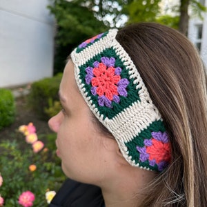 Crochet Headband | Vintage Floral Hair Accessory | Granny Square Patchwork Headband | Boho Woman HeadBand | Handmade Gift