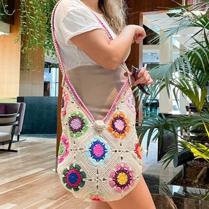 Crochet Tote Bag  /  Granny Square Bag / Patchwork Bag / Vintage Style / Granny Square Afghan Bag /Summer Bag / Shoulder Bag / Crochet Purse