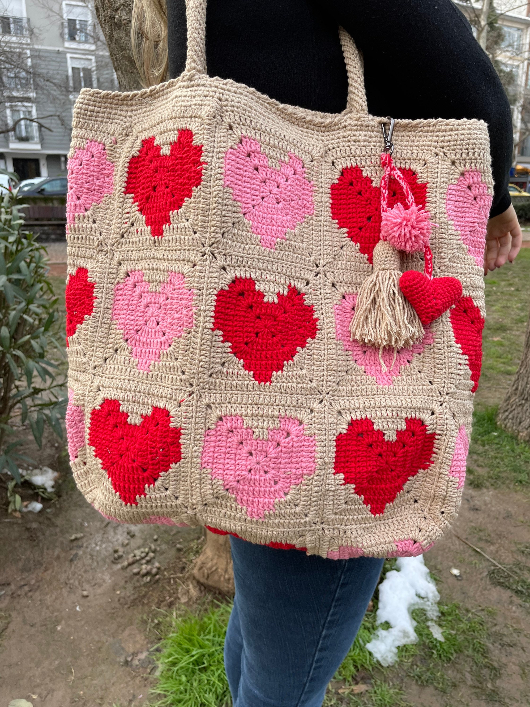 Heart Knitting Women's Bag 2023 Trend Knit Eco Bag Korean Shopping Y2K  Crochet Rope Shoulder Bag Female Knitted Handbag Tote Bag