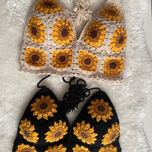 Sunflower Lover Crochet Tank Top Knitted Handmade Crop Top Crochet Bralette Boho Floral Bra Natural Summer Crop Top Handmade Bra image 9