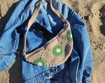 Kiwi Crochet Fanny Pack | Kiwi Granny Square Bag | Knitted Purse | Kiwi Waist Bag | Boho Women Accessories | Hippie Bag |Small Crossbody Bag