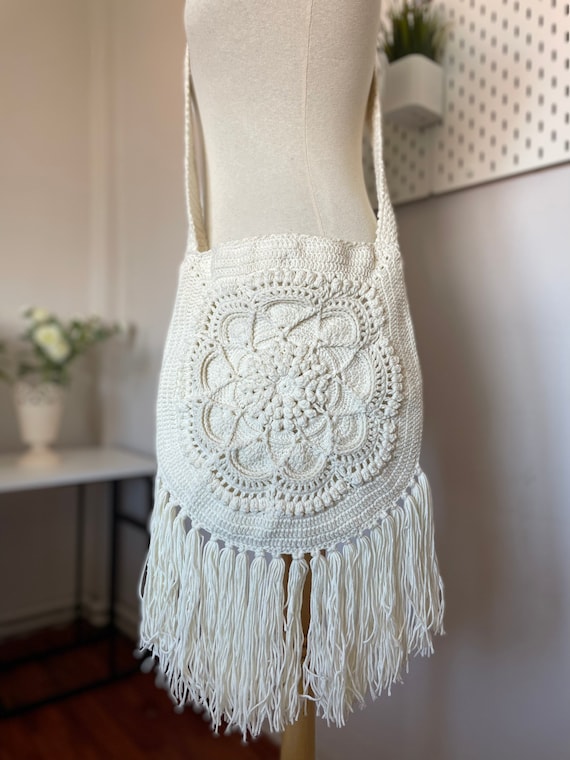 Bohemian Fringed Crochet Bag - Free Purse Pattern with Leather Straps