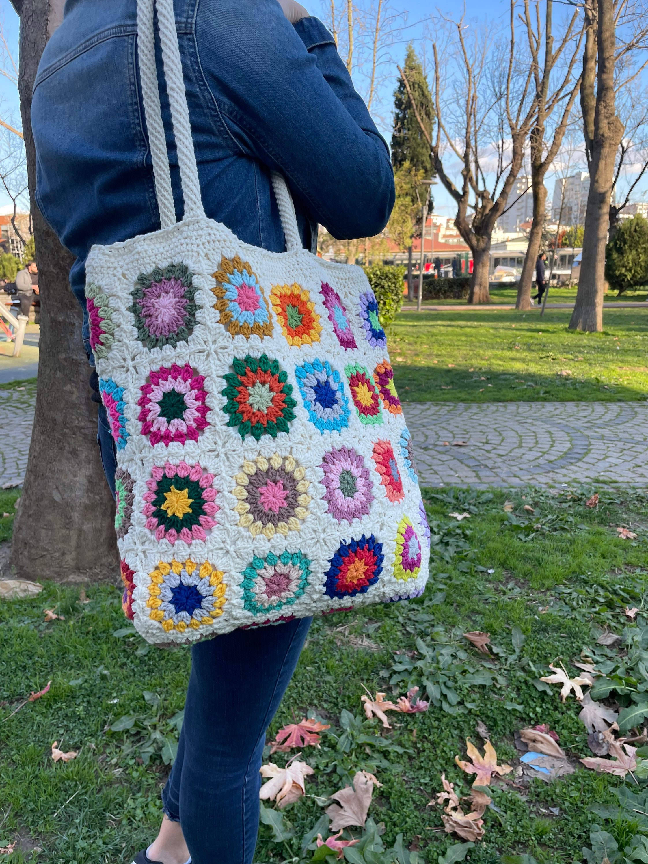 Afghan Crochet Bag Granny Square White Bag Crochet Purse | Etsy