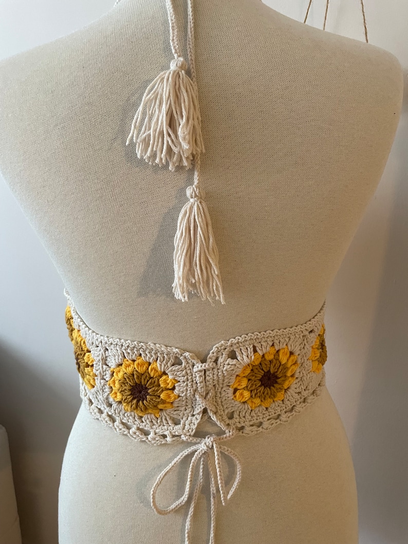 Sunflower Lover Crochet Tank Top Knitted Handmade Crop Top Crochet Bralette Boho Floral Bra Natural Summer Crop Top Handmade Bra image 6