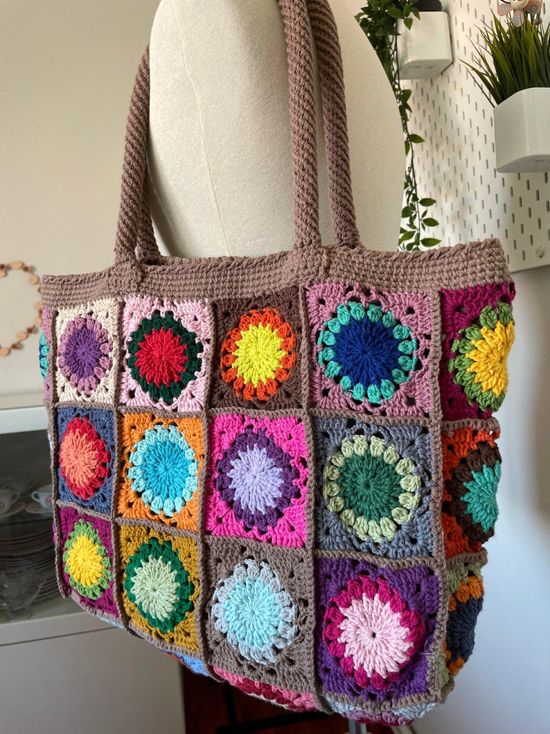 Afghan Crochet Bag Granny Square Bag Brown Retro Bag | Etsy
