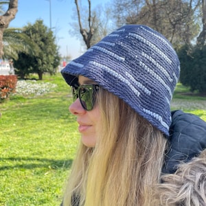 Blue Bucket Hat / Crochet Sun Hat / Hair Accessories / Summer Accessory