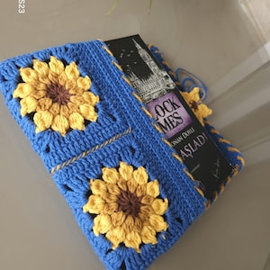 Sonnenblume Träume Blumen-Bucheinband | Set 100% Baumwolle Blumenbuchhülle | Gehäkelter Buchumschlag | Handgefertigte gehäkelte Buchhülle