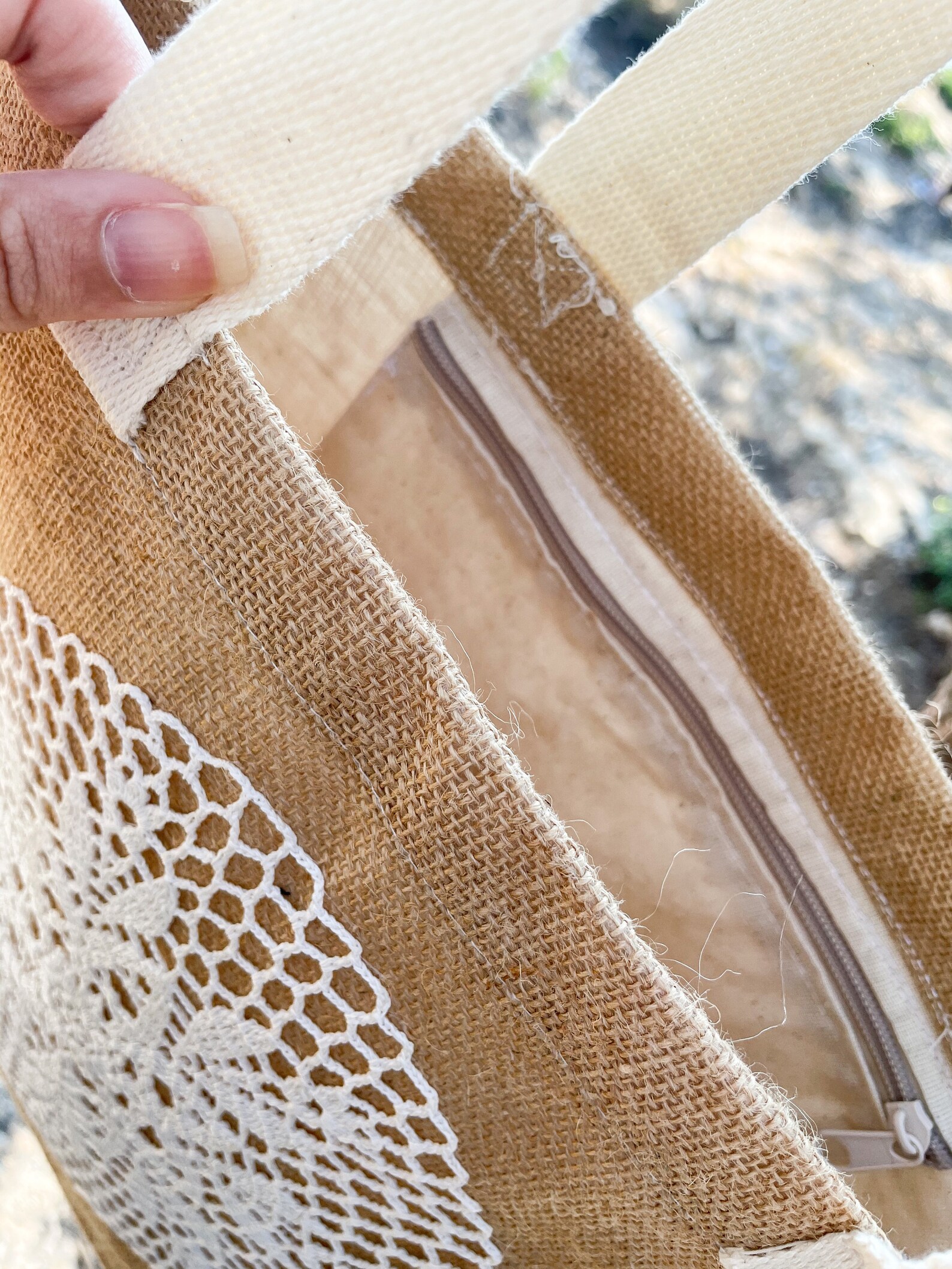 Handmade Lace Jute Bag / Burlap Bag / Shopping Jute Bag / Etsy