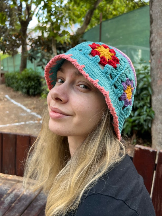 Woman's Crochet Bucket Hat Flower Knt Bucket Hat Neon - Etsy