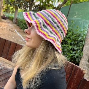Colorful Bucket Hat / Crochet Sun Hat / Hair Accessories / Summer Accessory / Handmade Festival Wear / Striped Hat