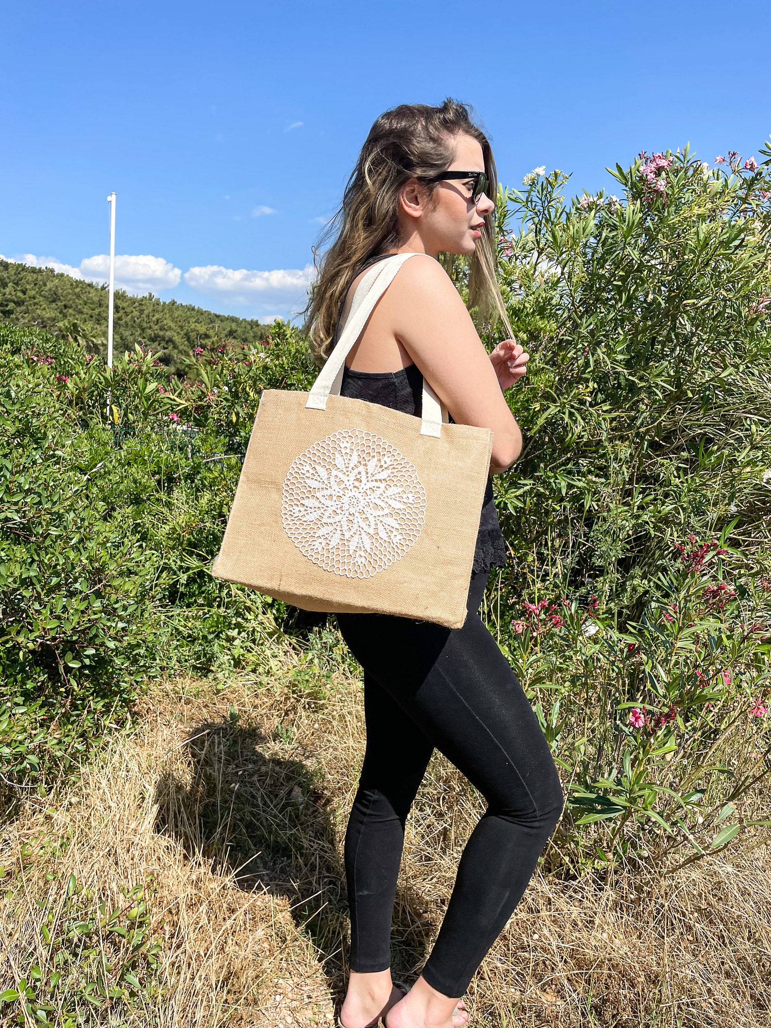 Handmade Lace Jute Bag / Burlap Bag / Shopping Jute Bag / Etsy