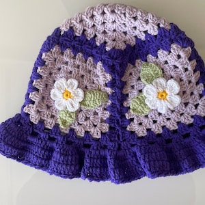 Crochet Bucket Hat / Granny Square Sun Hat / Knitted Hair Accessories / Flower Bucket Hat / Boho Hat / Afghan Crochet / Vintage Style